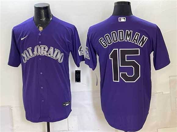 Men%27s Colorado Rockies #15 Hunter Goodman Purple Stitched Jersey