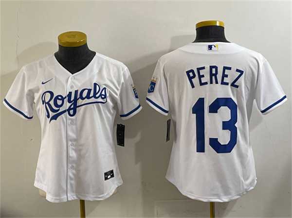 Women%27s Kansas City Royals #13 Salvador Perez White Cool Base Stitched Jersey