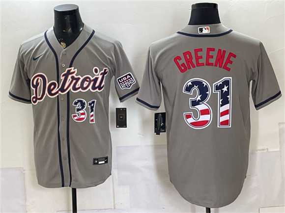 Men%27s Detroit Tigers #31 Riley Greene Gray 2026 USA 250 Fourth of July Stitched Jersey Dzhi