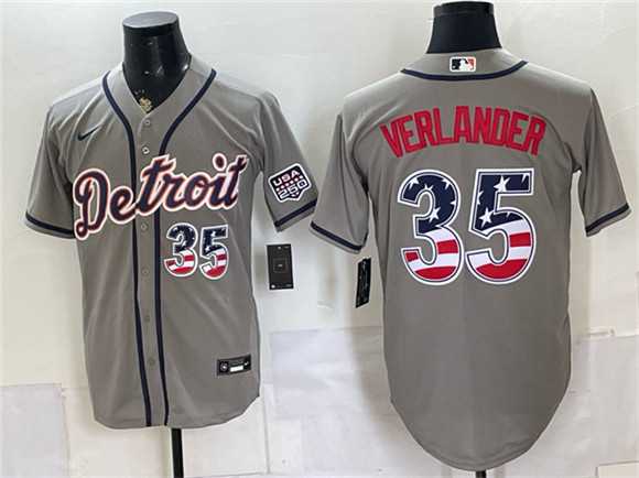Men%27s Detroit Tigers #35 Justin Verlander Gray 2026 USA 250 Fourth of July Stitched Jersey Dzhi