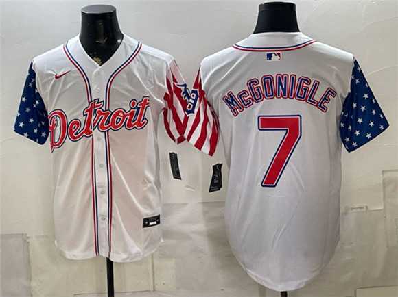 Men%27s Detroit Tigers #7 Kevin McGonigle 2026 White USA Flag Vapor Premier Limited Stitched Jersey Dzhi