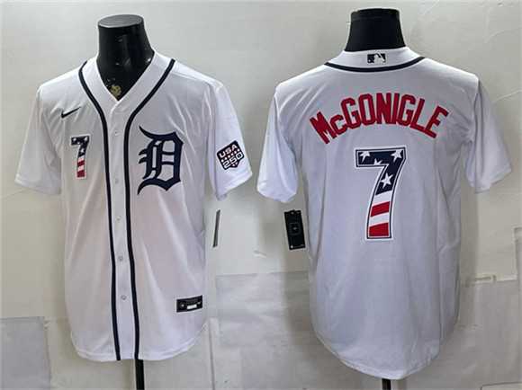 Men%27s Detroit Tigers #7 Kevin McGonigle White 2026 USA 250 Fourth of July Stitched Jersey Dzhi