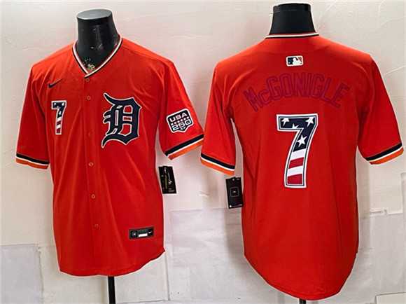 Men%27s Detroit Tigers #7 Kevin McGonigle Orange 2026 USA 250 Fourth of July Stitched Jersey Dzhi
