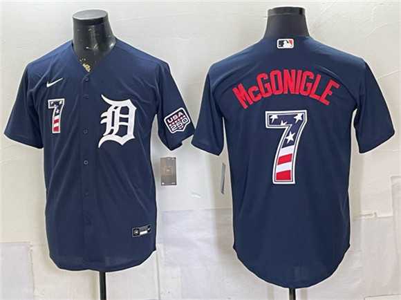 Men%27s Detroit Tigers #7 Kevin McGonigle Navy 2026 USA 250 Fourth of July Stitched Jersey Dzhi