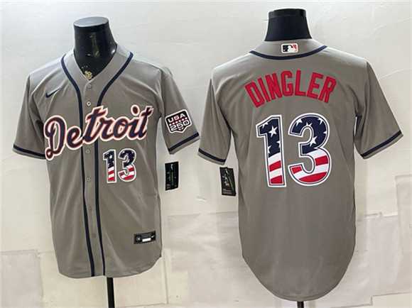 Men%27s Detroit Tigers #13 Dillon Dingler Gray 2026 USA 250 Fourth of July Stitched Jersey Dzhi