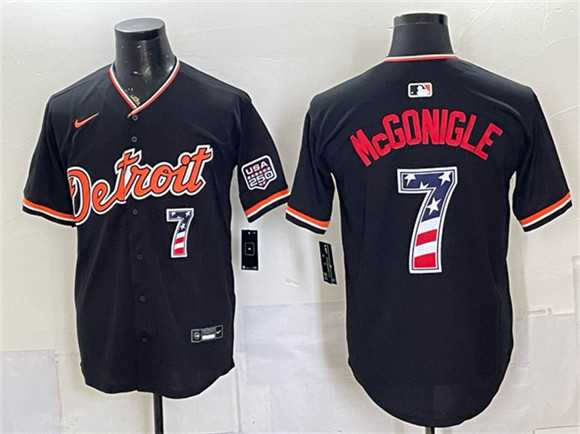 Men%27s Detroit Tigers #7 Kevin McGonigle Black 2026 USA 250 Fourth of July Stitched Jersey Dzhi