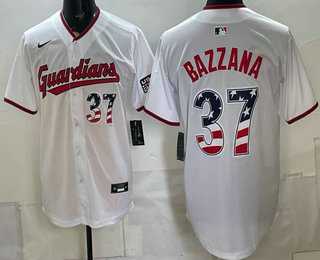 Men%27s Cleveland Guardians #37 Travis Bazzana White USA 250 Fourth of July Home Stitched Jersey Dzhi