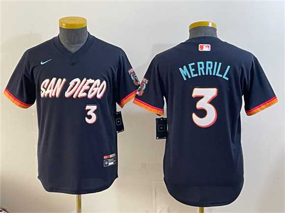 Youth San Diego Padres #3 Jackson Merrill Obsidian 2026 City Connect Stadium Stitched Jersey