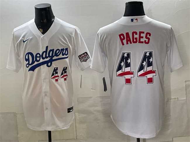 Men%27s Los Angeles Dodgers #44 Andy Pages White USA 250 Fourth of July Home Stitched Jersey Dzhi
