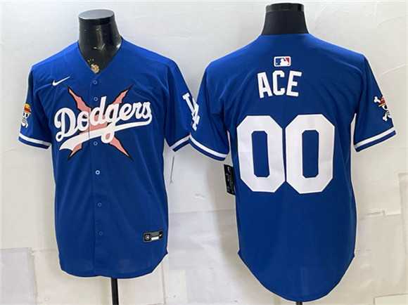 Men%27s Los Angeles Dodgers x One Piece #00 Ace Royal Vapor Premier Limited Stitched Jersey Dzhi
