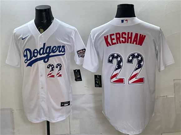 Men%27s Los Angeles Dodgers #22 Clayton Kershaw White USA 250 Fourth of July Home Stitched Jersey Dzhi