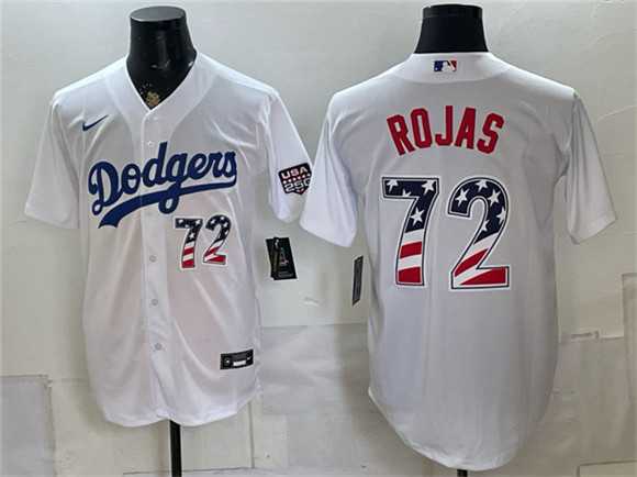 Men%27s Los Angeles Dodgers #72 Miguel Rojas White USA 250 Fourth of July Home Stitched Jersey Dzhi