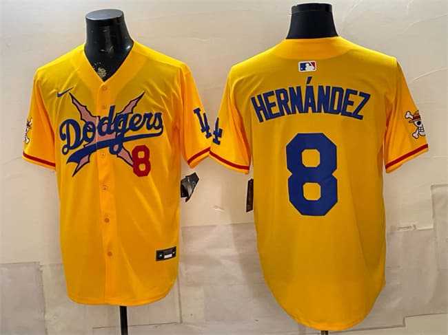 Men%27s Los Angeles Dodgers x One Piece #8 Enrique Hernandez Yellow Vapor Premier Limited Stitched Jersey Dzhi