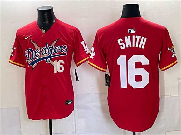 Men%27s Los Angeles Dodgers x One Piece #16 Will Smith Red Vapor Premier Limited Stitched Jersey Dzhi