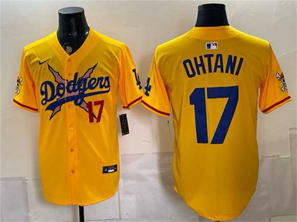 Men%27s Los Angeles Dodgers x One Piece #17 Shohei Ohtani Yellow Vapor Premier Limited Stitched Jersey Dzhi