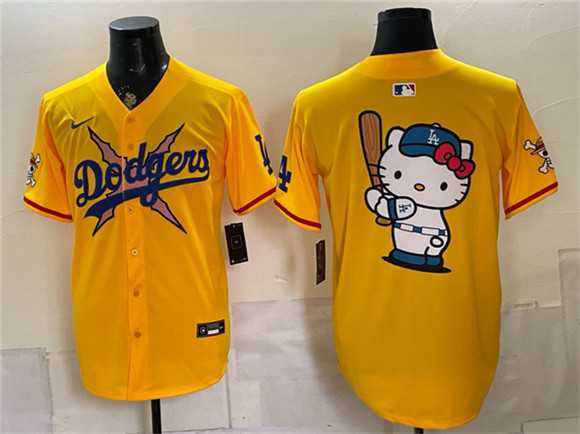 Men%27s Los Angeles Dodgers x One Piece Team Big Logo Yellow Vapor Premier Limited Stitched Jersey Dzhi
