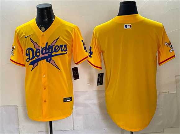 Men%27s Los Angeles Dodgers x One Piece Blank Yellow Vapor Premier Limited Stitched Jersey Dzhi