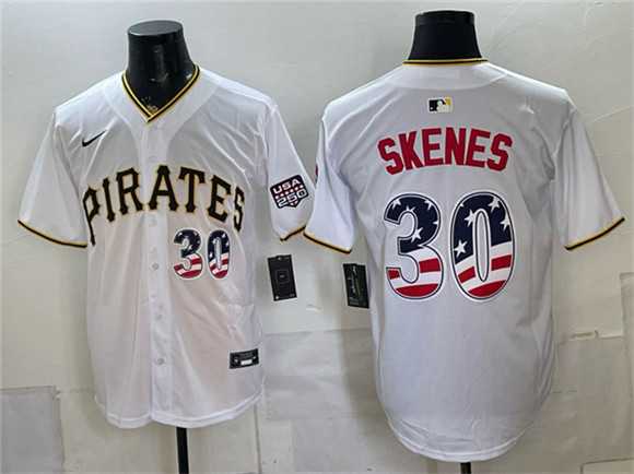 Men%27s Pittsburgh Pirates #30 Paul Skenes White USA 250 Fourth of July Stitched Jersey Dzhi
