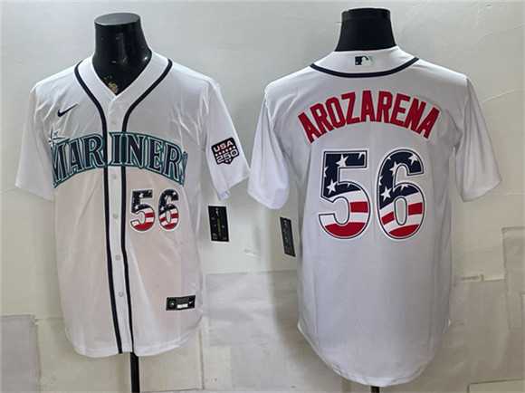 Men%27s Seattle Mariners #56 Randy Arozarena White USA 250 Fourth of July Home Stitched Jersey Dzhi