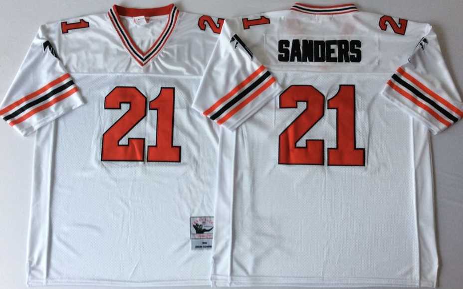 Men%27s Atlanta Falcons #21 Deion Sanders White 1989 Throwback Stitched Football Jersey