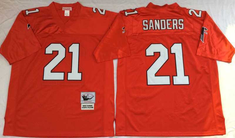Men%27s Atlanta Falcons #21 Deion Sanders Red Throwback Stitched Football Jersey