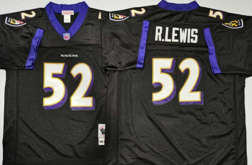 Men%27s Baltimore Ravens #52 Ray Lewis Black Throwback Stitched Football Jersey