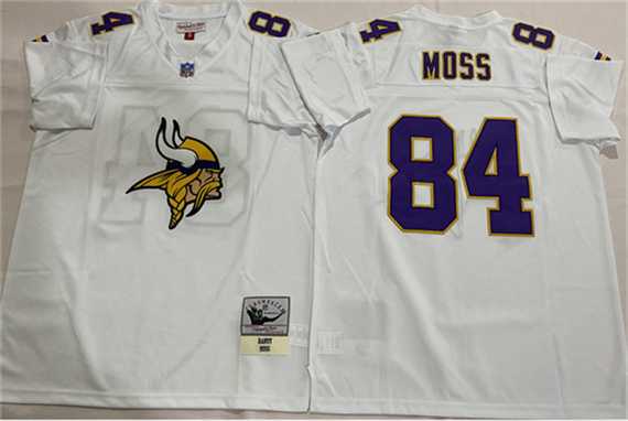 Men%27s Minnesota Vikings #84 Randy Moss White Throwback Stitched Football Jersey