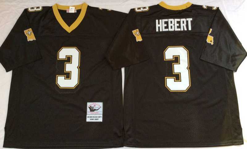 Men%27s New Orleans Saints #3 Bobby Hebert Black Throwback Stitched Football Jersey