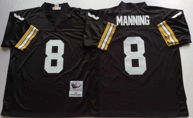 Men%27s New Orleans Saints #8 Archie Manning Black Throwback Stitched Football Jersey