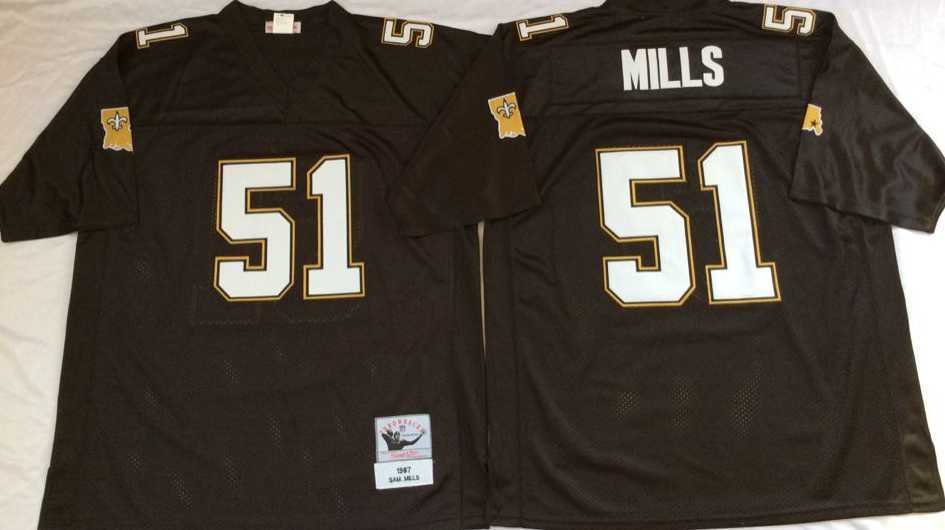 Men%27s New Orleans Saints #51 Sam Mills Black Throwback Stitched Football Jersey