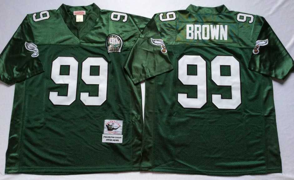 Men%27s Philadelphia Eagles #99 Jerome Brown Green Throwback Stitched Football Jersey