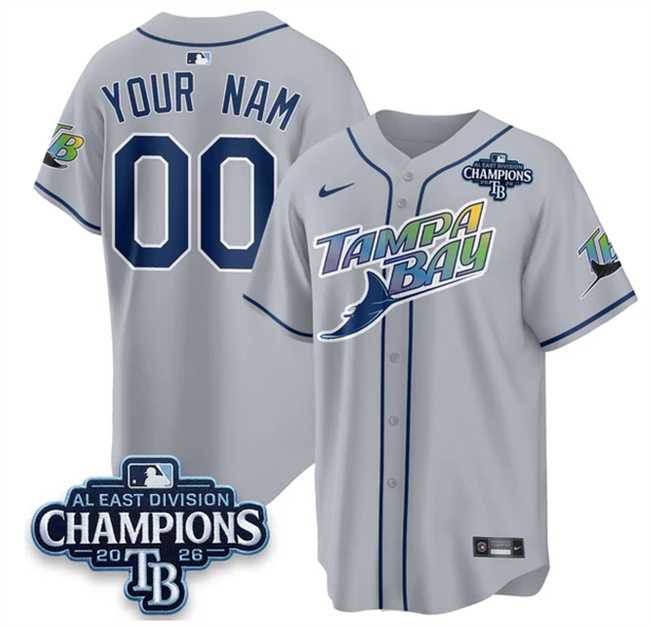Men%27s Tampa Bay Rays ACTIVE PLAYER Custom Gray 2026 AL East Champions Patch Limited Stitched Baseball Jersey
