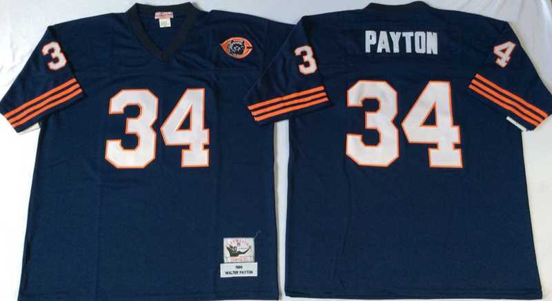 Men%27s Chicago Bears #34 Walter Payton Navy Throwback Stitched Football Jersey