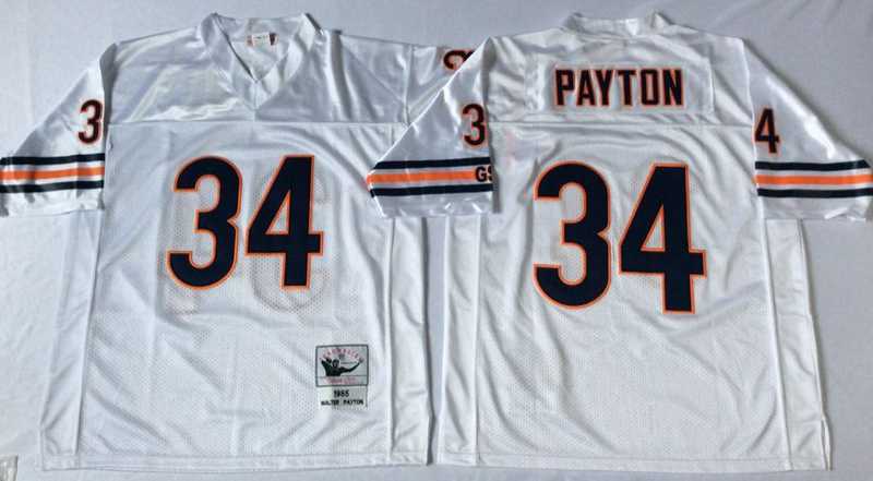 Men%27s Chicago Bears #34 Walter Payton White Road Throwback Jersey