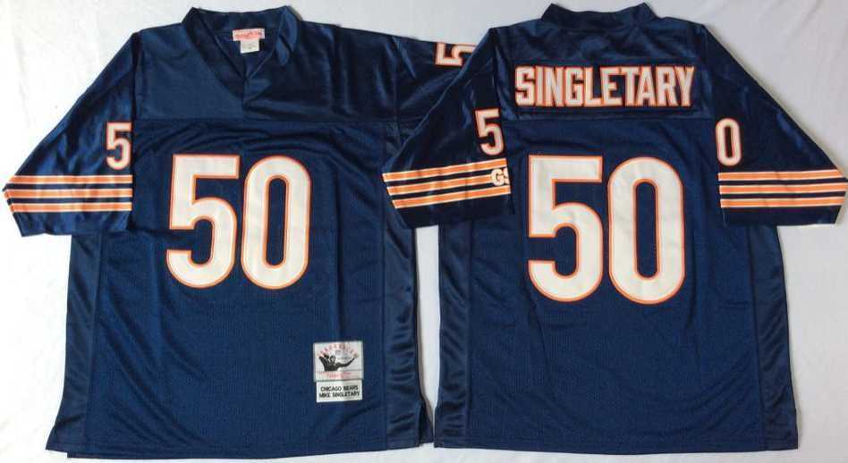 Men%27s Chicago Bears #50 Mike Singletary Blue Throwback Stitched Football Jersey