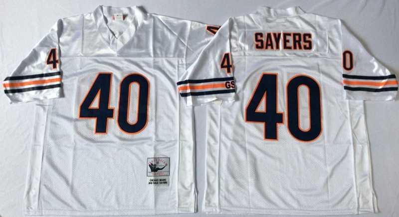 Men%27s Chicago Bears #40 Gale Sayers White Road Throwback Jersey