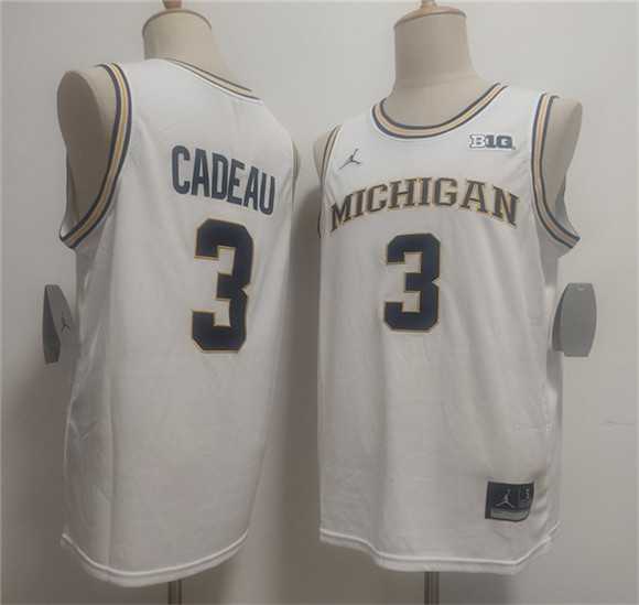 Men%27s Michigan Wolverines #3 Elliot Cadeau White 2026 Vapor Limited Stitched Jersey