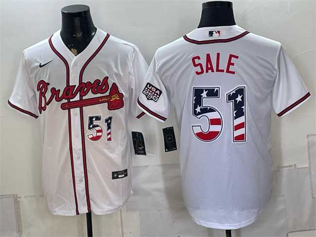 Men%27s Atlanta Braves #51 Chris Sale White USA 250 Fourth of July Home Stadium Stitched Baseball Jersey
