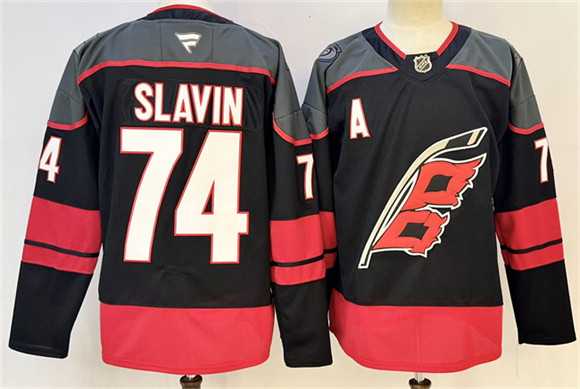 Men%27s Carolina Hurricanes #74 Jaccob Slavin Black 2024-25 With A Patch Stitched Hockey Jersey