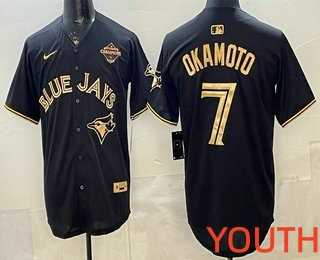 Youth Toronto Blue Jays #7 Kazuma Okamoto Black Gold 2025 American League Champions Limited Stitched Jersey Dzhi