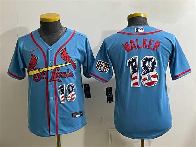 Youth St. Louis Cardinals #18 Jordan Walker Blue USA 250 Fourth of July Stitched Baseball Jersey