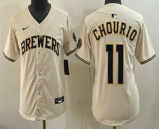 Youth Milwaukee Brewers #11 Jackson Chourio Cream Limited Stitched Jersey