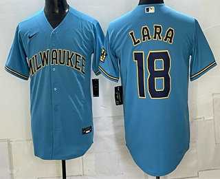 Men%27s Milwaukee Brewers #18 Luis Lara Blue 2026 City Connect Stadium Stitched Jersey