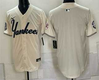 Men%27s New York Yankees Blank Cream Limited Stitched Jersey