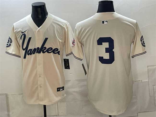 Men%27s New York Yankees #3 Babe Ruth Cream Limited Stitched Jersey