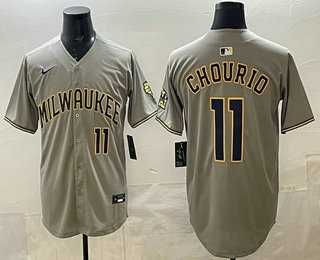 Men%27s Milwaukee Brewers #11 Jackson Chourio Grey Limited Jersey