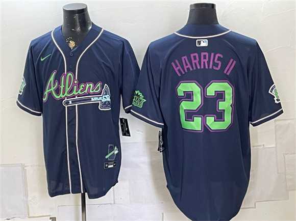 Men%27s Atlanta Braves #23 Michael Harris II Navy Galaxy With Outkast Patch Vapor Limited Stitched Jersey Dzhi