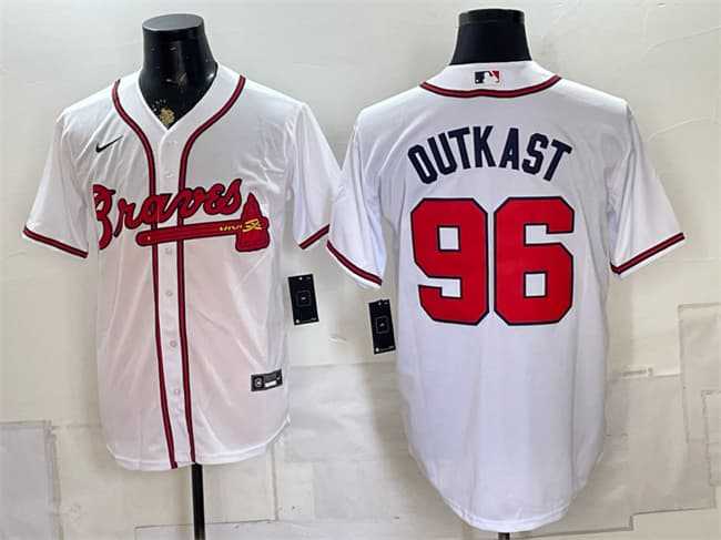 Men%27s Atlanta Braves #96 OutKast White Cool Base Stitched Jersey
