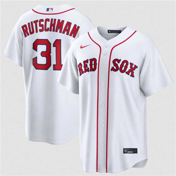 Men%27s Boston Red Sox #31 Adley Rutschman White Cool Base Stitched Jersey Dzhi