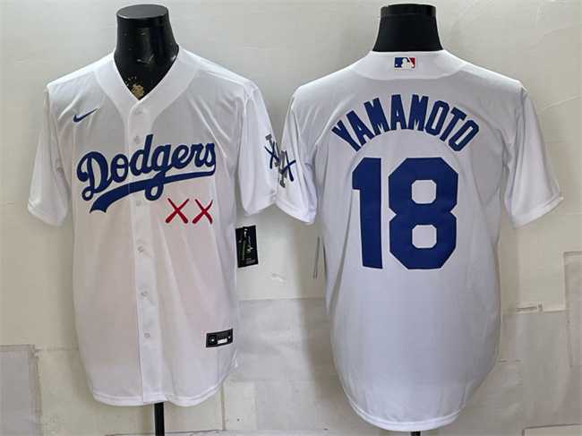 Men%27s Los Angeles Dodgers x KAWS #18 Yoshinobu Yamamoto White Vapor Premier Limited Stitched Jersey